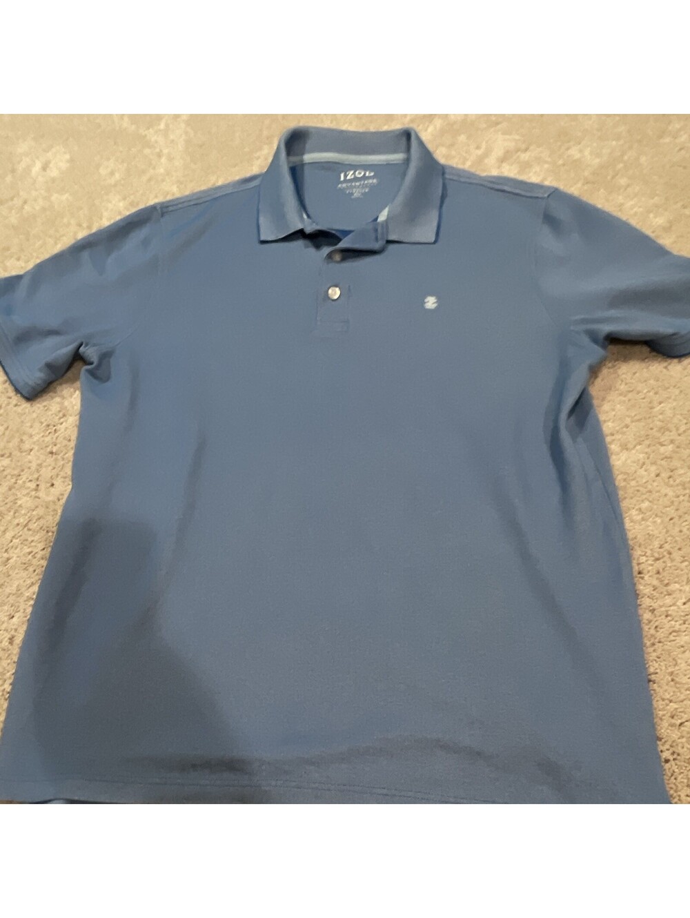 IZOD Men's XL Polo Blue Solid Short Sleeve Spread Collar Logo Button Knit